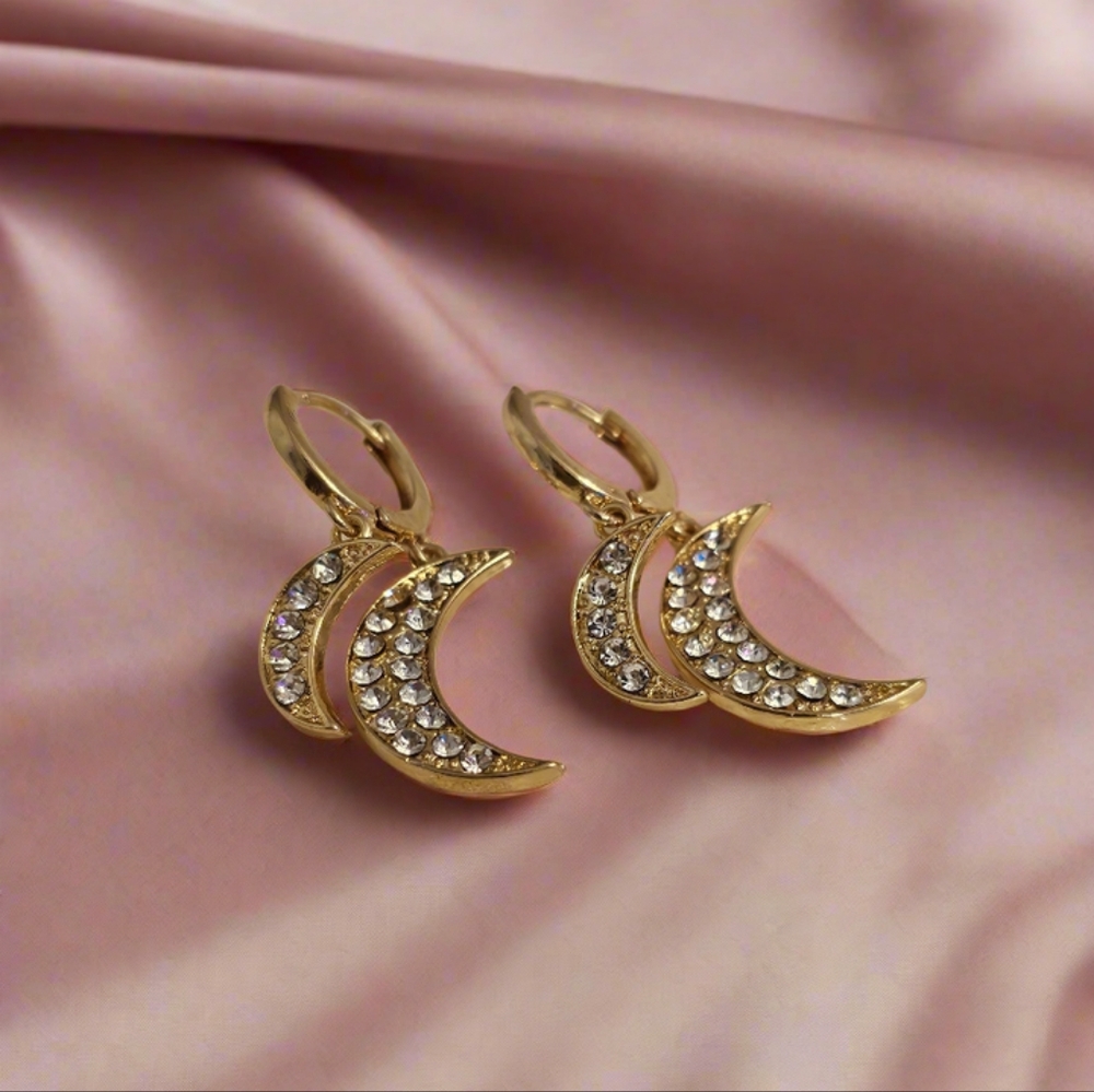 Double Crescent Moon Dangle Earrings
